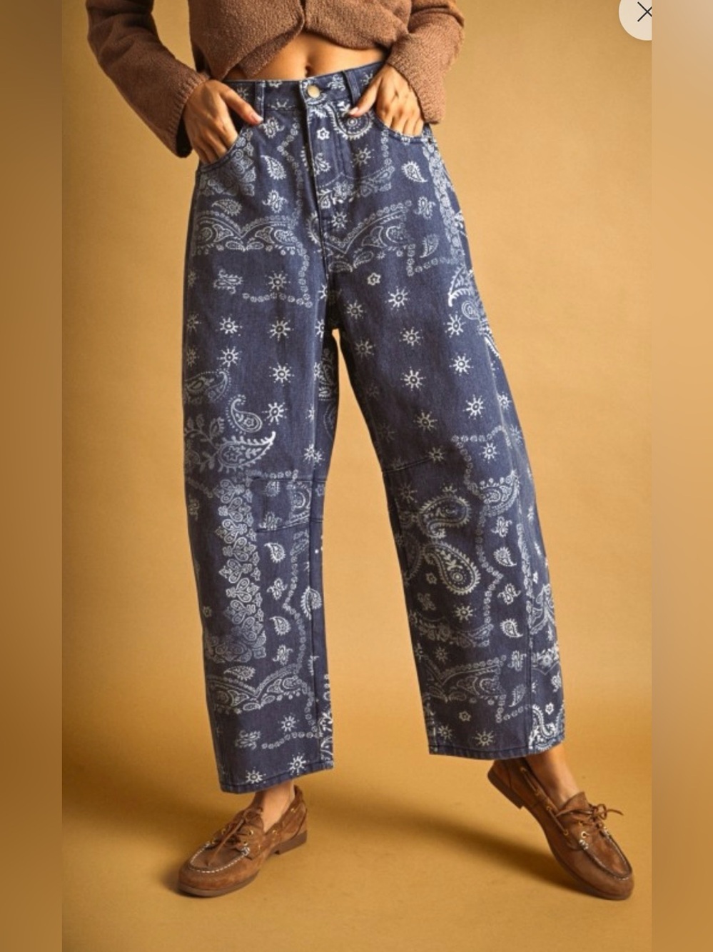 Women’s Wide Leg Bandana Print Jeans - Blue
